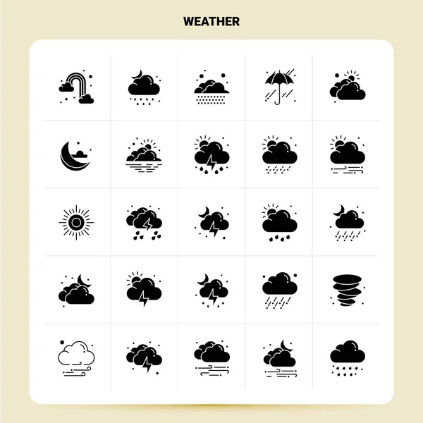 Solid 25 Weather Icon set. Vector Glyph Style Design Black Icons — Stock Vector