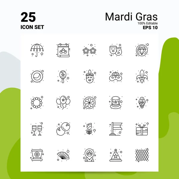 25 Mardi Gras Icon Set. 100% editovatelné soubory Eps10. Obchodní protokol — Stockový vektor