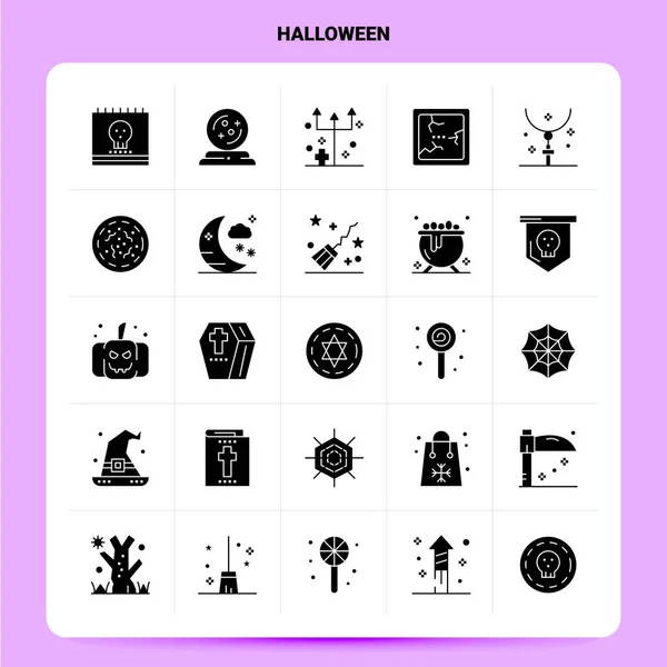 Solid 25 Halloween Icon set. Vector Glyph Estilo Design Preto Ico — Vetor de Stock