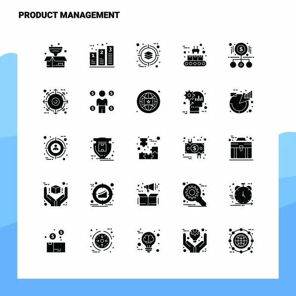 25 Produktmanagement-Icon-Set. Solide Glyphen-Symbolvektor veranschaulicht — Stockvektor