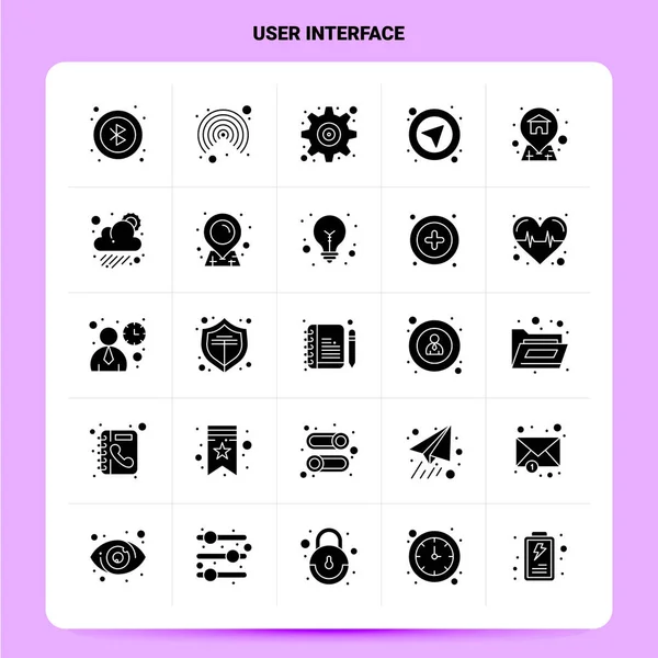 Solid 25 User Interface Icoon set. Vector Glyph Style Ontwerp Blac — Stockvector