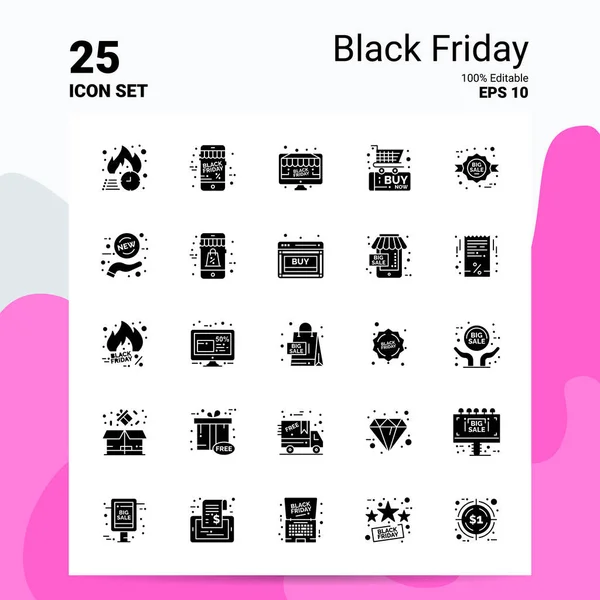 25 Black Friday Icon Set. Archivos EPS 10 100% editables. Negocio L — Archivo Imágenes Vectoriales