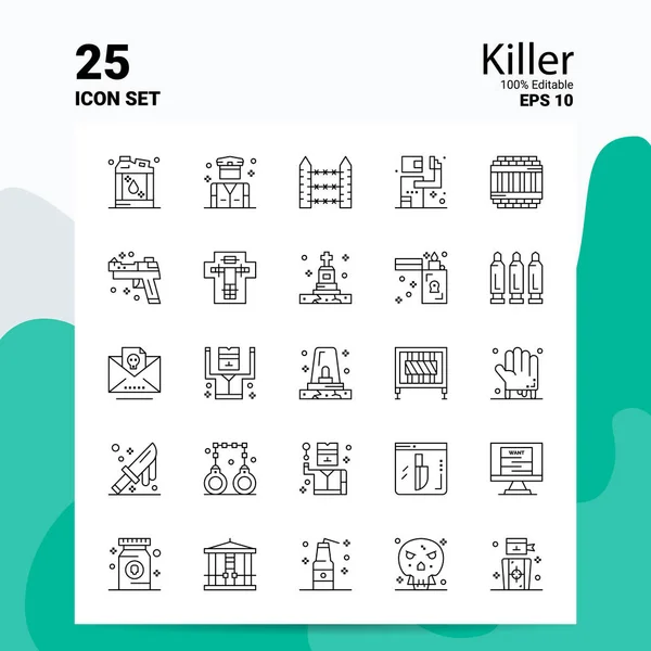 25 Killer Icon Set. 100% Editable EPS 10 Files. Business Logo Co — Stock Vector
