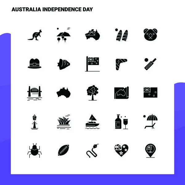 25 Australia Independence Day Icon set. Vettore Icona Glyph solido — Vettoriale Stock