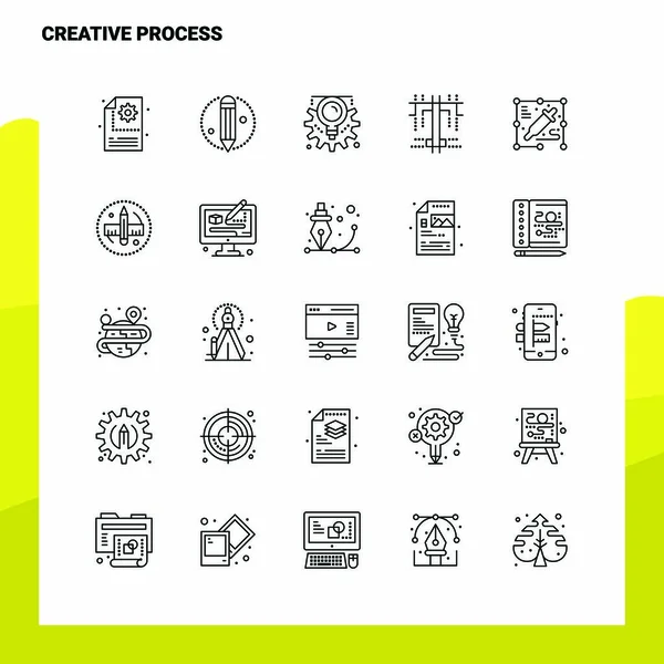 Yaratıcı Süreç Satır Simgesi seti 25 Simge ayarladı. Vektör Minimalis