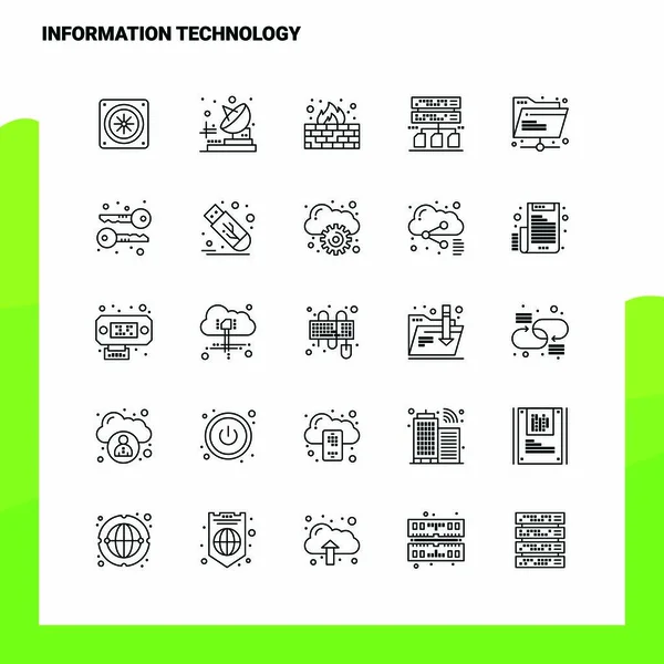 Set de Iconos de la Línea de Tecnología de la Información 25 Iconos. Vector Min — Archivo Imágenes Vectoriales