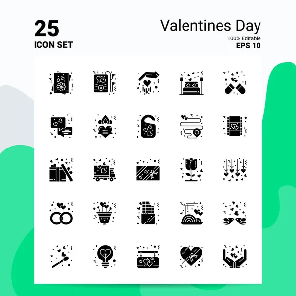 25 Valentines Day Icon Set. 100% editovatelné soubory Eps10. Obchod — Stockový vektor