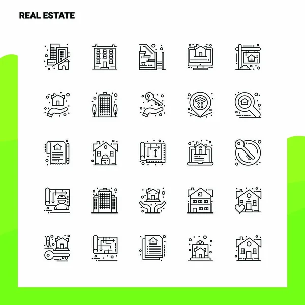 Conjunto de iconos de línea inmobiliaria 25 iconos. Minimalismo vectorial Sty — Vector de stock