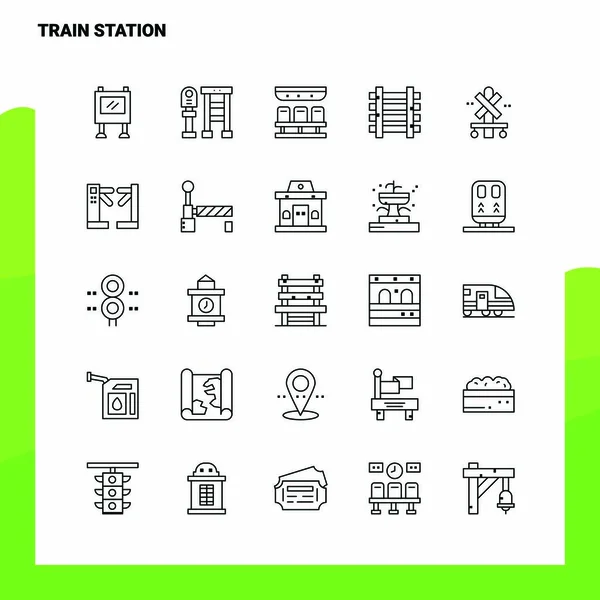 Conjunto de Estação Ferroviária Linha Ícone conjunto 25 ícones. Minimalismo vetorial S — Vetor de Stock