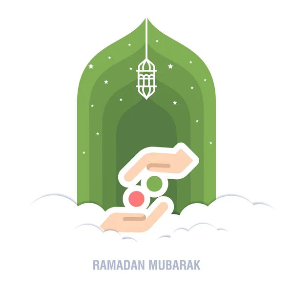 Ramadán Kareem diseño islámico luna creciente y mezquita cúpula silh — Vector de stock