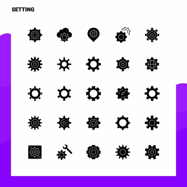 25 Setting Icoon set. Solid Glyph Icon Vector Illustratie Templa — Stockvector