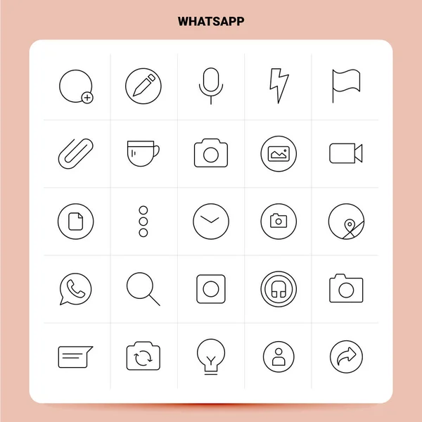 Esquema 25 Conjunto de iconos de WhatsApp. Diseño de estilo de línea vectorial Ico negro — Vector de stock