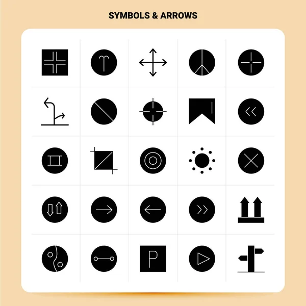 Solid 25 Symbolen & Pijlen Icoon set. Vector Glyph Style Ontwerp Bl — Stockvector