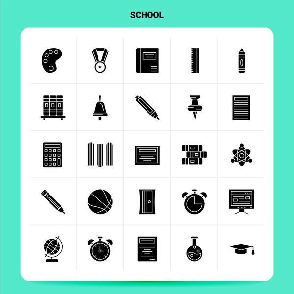 Solid 25 School Icon set. Vector Glyph Style Design Black Icons — Stock Vector