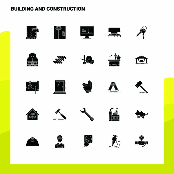 25建物と建設アイコンセット。ソリッドグリフアイコンベクトルI — ストックベクタ