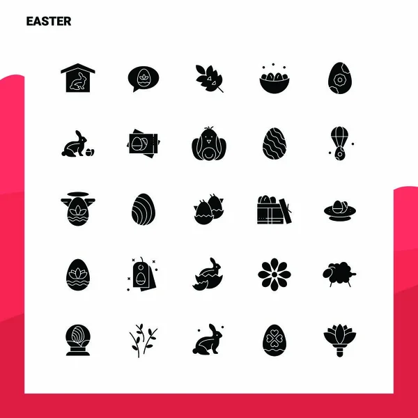 25 Set de iconos de Pascua. Plantilla de ilustración de vectores de ícono de glifo sólido — Vector de stock