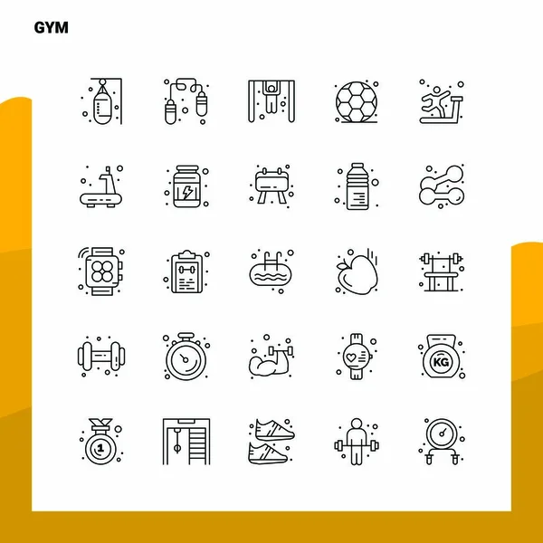 Set med Gym Line Ikon set 25 ikoner. Vektor minimalism stil Desig — Stock vektor