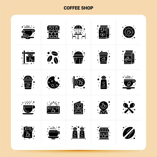 Katı 25 kahve dükkanı ikonu seti. Vektör Kabartma Biçimi Tasarımı Siyah I — Stok Vektör