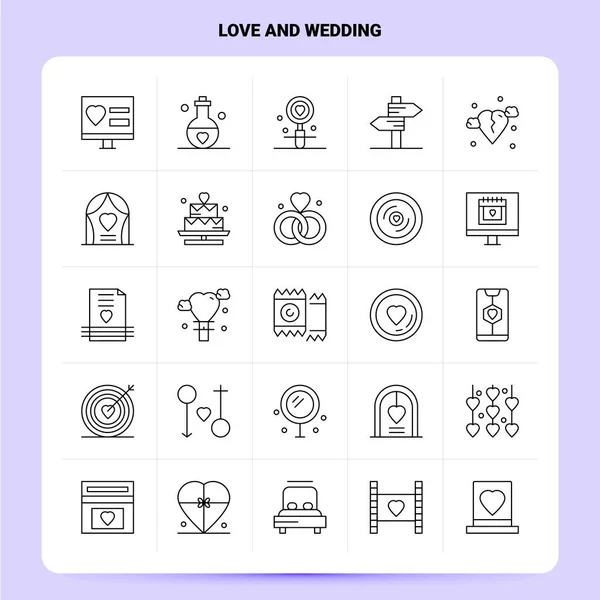 Ensemble d'icône d'amour et de mariage Outline 25. Conception de style de ligne vectorielle B — Image vectorielle