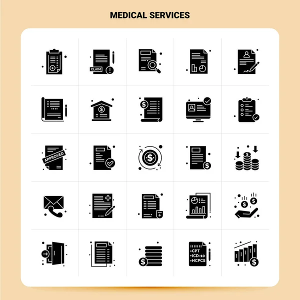 Solide 25 Services médicaux Icône ensemble. Conception vectorielle de style glyphe Bl — Image vectorielle