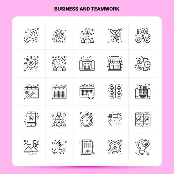 Περίγραμμα 25 Business And Teamwork Icon set. Στυλ γραμμής διανύσματος Des — Διανυσματικό Αρχείο