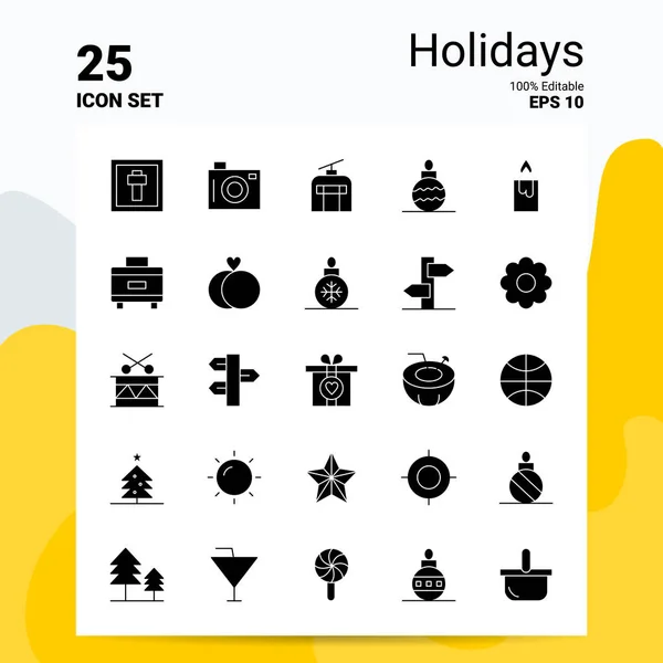 25 Holidays Icon Set. Arquivos EPS 10 100% editáveis. Logotipo comercial — Vetor de Stock