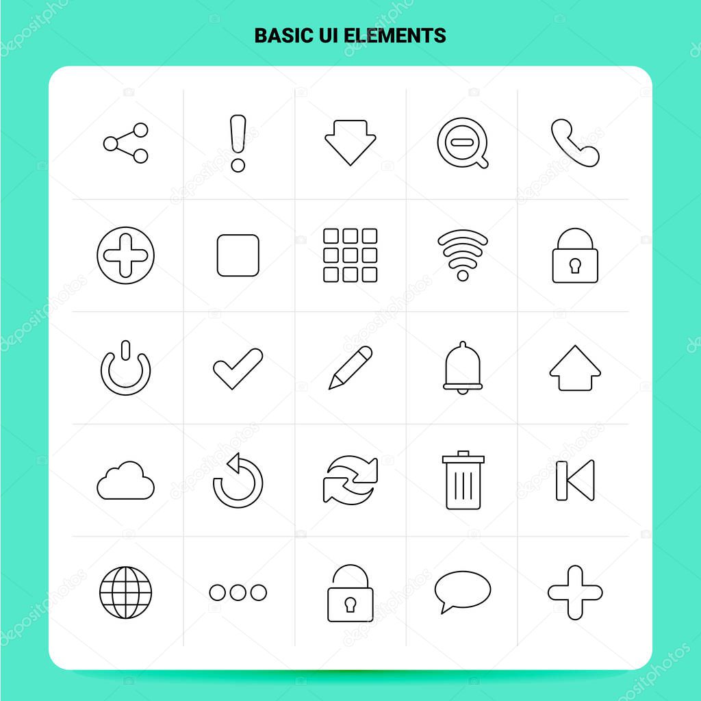 OutLine 25 Basic Ui Elements Icon set. Vector Line Style Design 