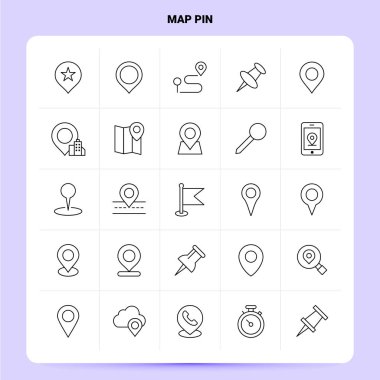 Taslak 25 Harita Pin Simgesi seti. Vektör Satırı Biçimi Tasarımı Siyah Simge
