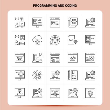 Taslak 25 Programlama ve Kodlama Simgesi ayarlandı. Vektör Satırı Biçimi De