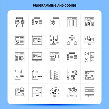 Taslak 25 Programlama ve Kodlama Simgesi ayarlandı. Vektör Satırı Biçimi De