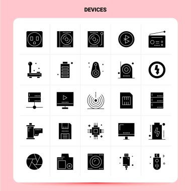 Katı 25 Aygıt Simgesi ayarlandı. Vektör Kabartma Biçimi Tasarımı Siyah Simgeler