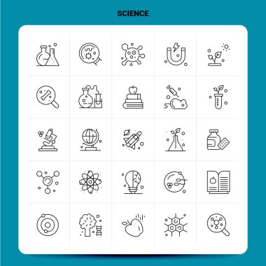 Taslak 25 Bilim Simgesi seti. Vektör Satırı Biçimi Tasarımı Siyah Simge