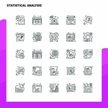İstatistiksel Analiz Satır Simgesi seti 25 Simge belirledi. Vektör Asgarisi