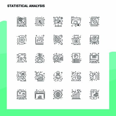 İstatistiksel Analiz Satır Simgesi seti 25 Simge belirledi. Vektör Asgarisi