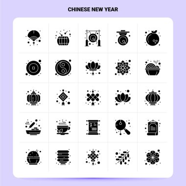 25 Çin Yeni Yıl Simgesi seti. Vektör Glyph Biçim Tasarımı Bl