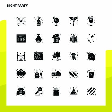 25 Gece Partisi Simgesi. Solid Glyph Simge Vektör İllüstrasyon Te