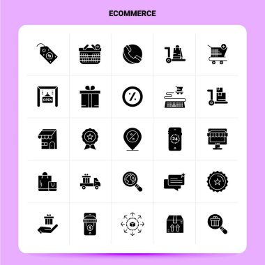 Katı 25 Etrade Icon seti. Vektör Kabartma Biçimi Tasarımı Siyah Ico
