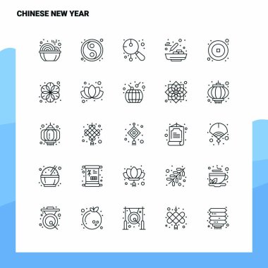 Çin Yeni Yıl Çizgisi Simgesi seti 25 Simge koydu. Vektör Minimalis