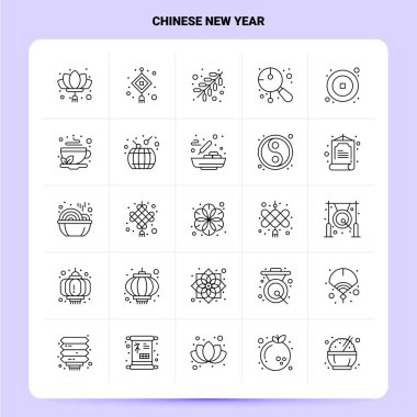 25 Çin Yeni Yıl Simgesi seti. Vektör Satırı Biçimi B