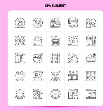 Taslak 25 Spa Element Simgesi seti. Vektör Satırı Biçim Tasarımı Siyah 
