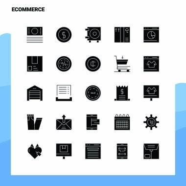 25 Etrade Icon seti. Solid Glyph Simge Vektör İllüstrasyon Sıcaklığı