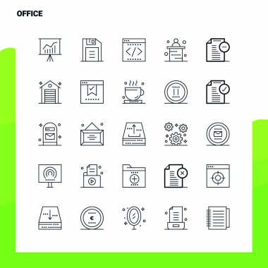 Office Line Icon seti 25 Simge ayarladı. Vektör Minimalizm Biçimi De