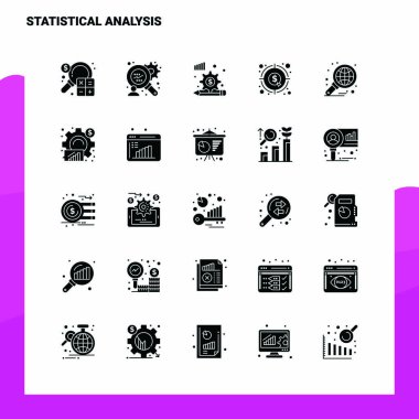 25 İstatistik Analiz Simgesi seti. Katı Kabartma Simgesi Vektör İltihabı