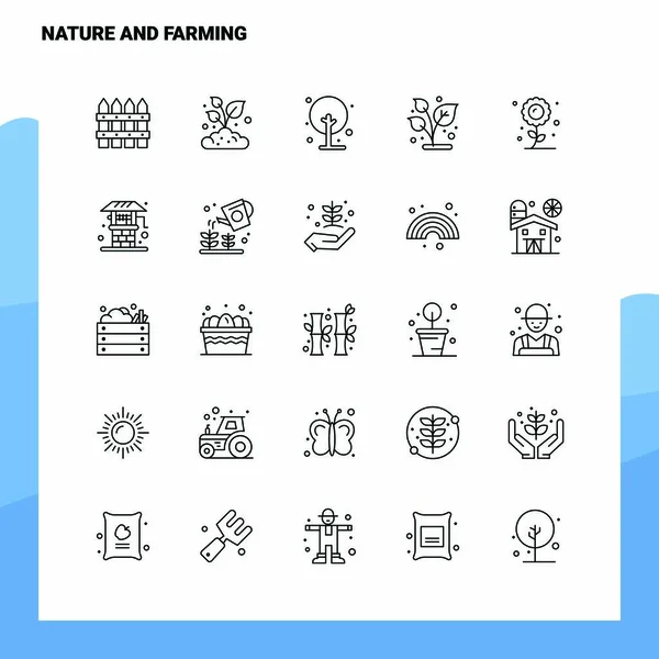 Conjunto de Naturaleza y Agricultura Línea Icono conjunto 25 Iconos. Vector mínimo — Vector de stock