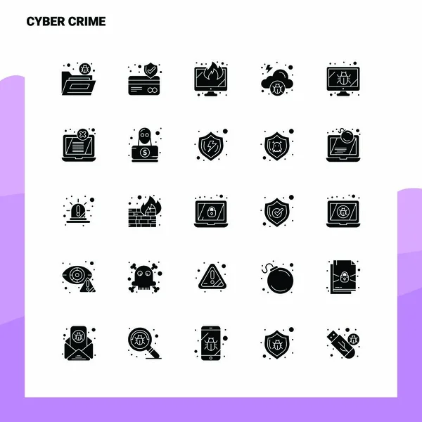 25 Cyber Crime Icon set. Solid Glyph Icon Vector Illustration Te — Stock Vector