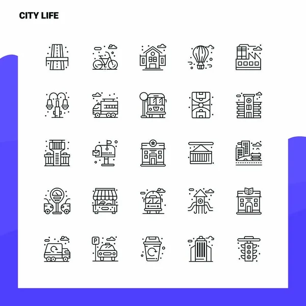 City Life Lineアイコンセット25個のアイコンセット。ベクトルミニマリズムスタイル — ストックベクタ