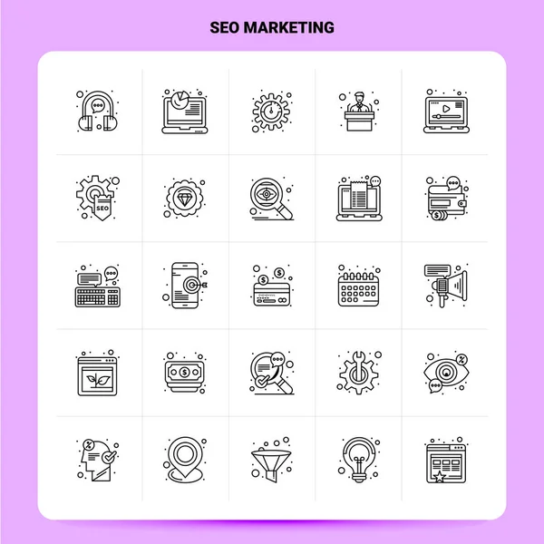 OutLine 25 Seo Marketing Icon set. Vector Line Style Design Blac — 스톡 벡터