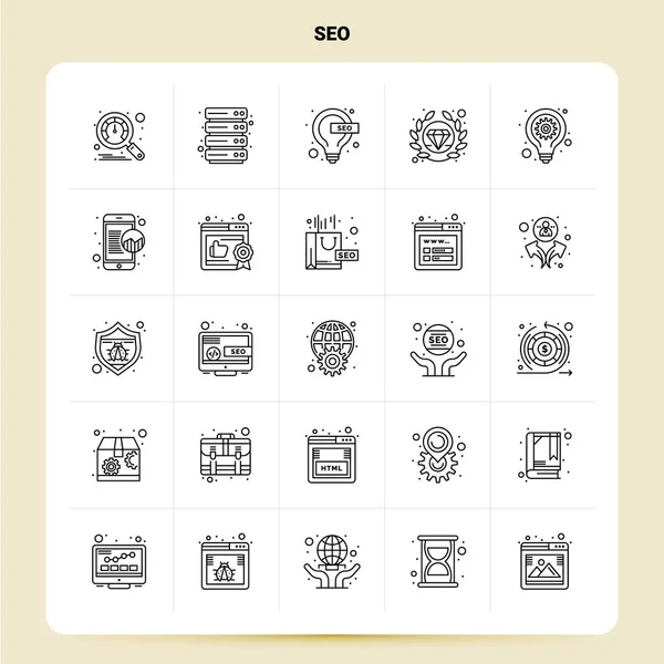 Taslak 25 Seo Icon seti. Vektör Satırı Biçimi Tasarımı Siyah Simgeler Se — Stok Vektör