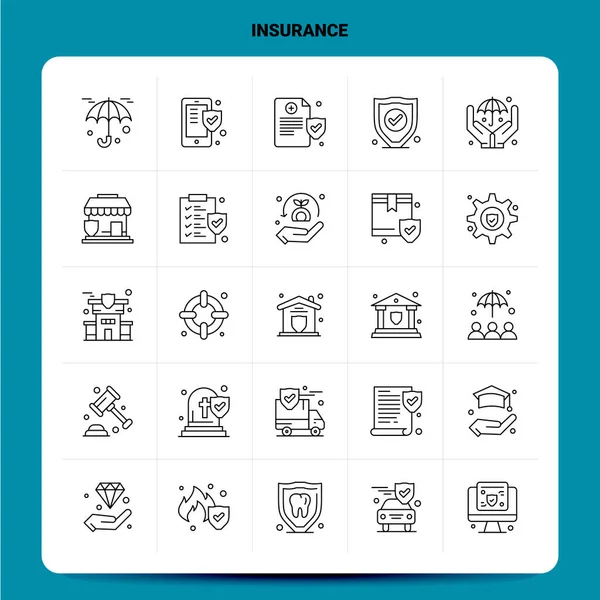 OutLine 25 Icona Assicurazione impostata. Design stile linea vettoriale nero Ic — Vettoriale Stock