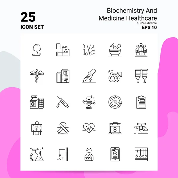 25 Biochemistry and Medicine Healthcare Icon Set. 100% редактируемый — стоковый вектор